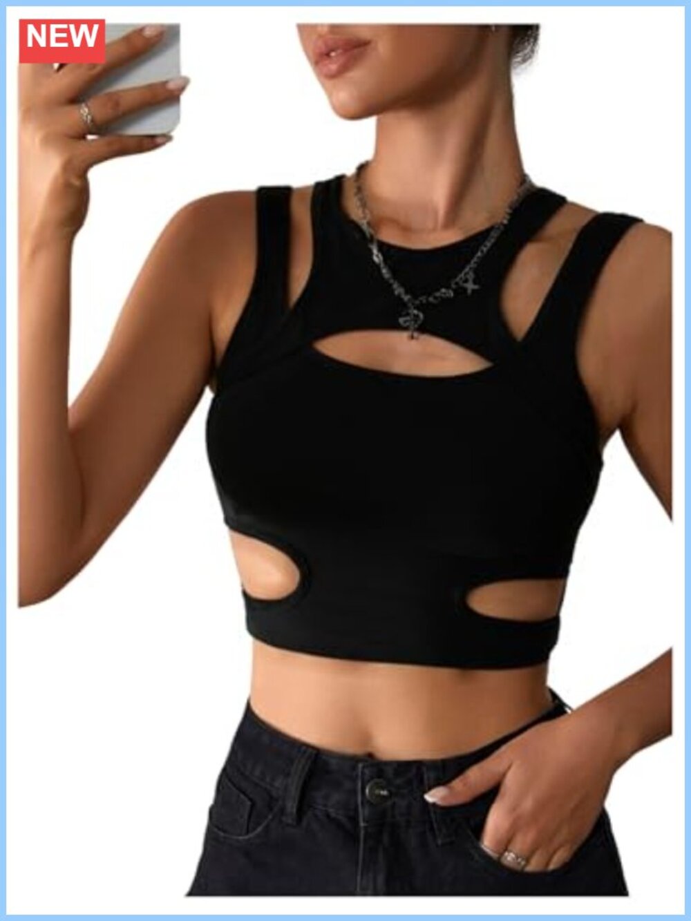 Cut Out Gothic Tank Top Cropped Rave Going Out Sleeveless